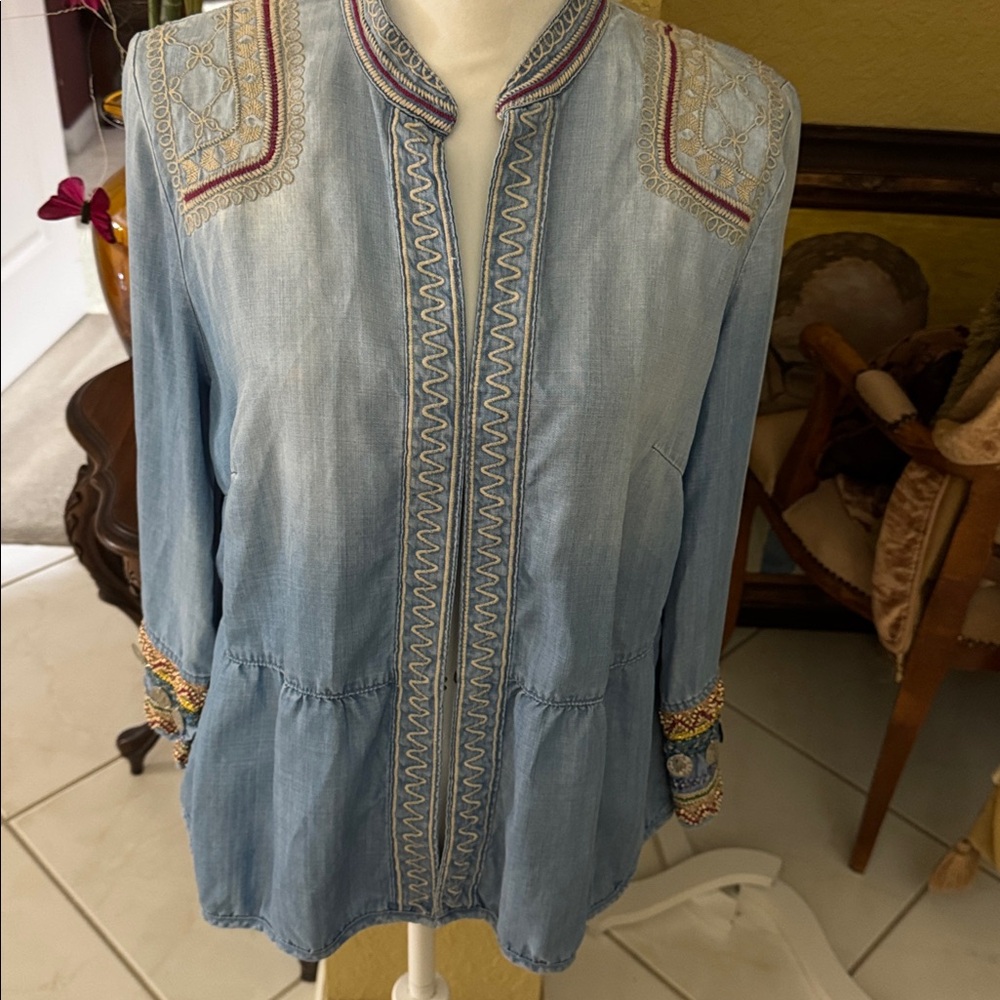 Chicos Open Front Denim Jacket